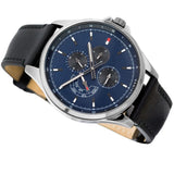  Shop Authentic Tommy Hilfiger Shawn Multifunction Quartz Blue Dial Black Leather Strap Watch for Men - 1791616 - Luxxuri