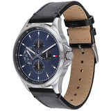  Shop Authentic Tommy Hilfiger Shawn Multifunction Quartz Blue Dial Black Leather Strap Watch for Men - 1791616 - Luxxuri