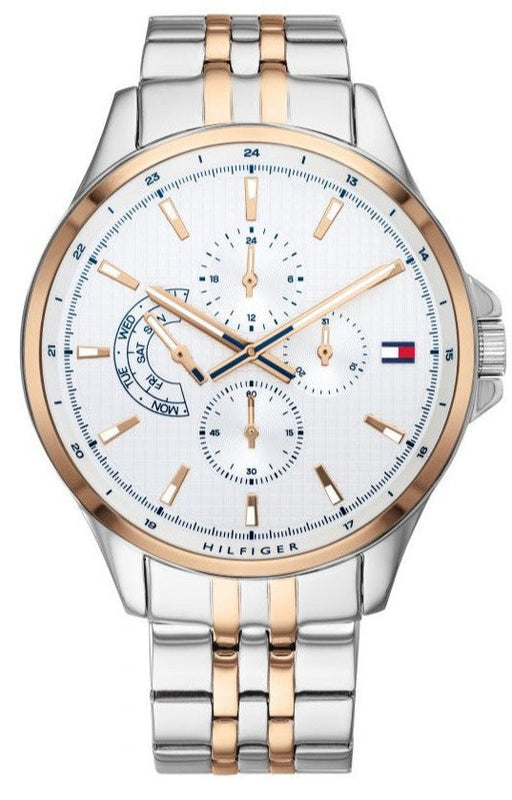  Shop Authentic Tommy Hilfiger Shawn Quartz White Dial Two Tone Steel Strap Watch for Men - 1791617 - Luxxuri