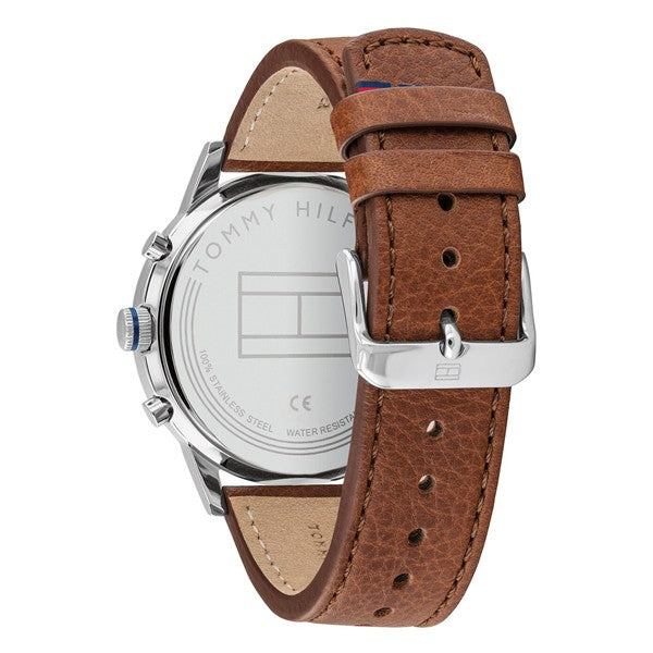  Shop Authentic Tommy Hilfiger Kyle Multifunction Blue Dial Brown Leather Strap Watch for Men - 1791629 - Luxxuri