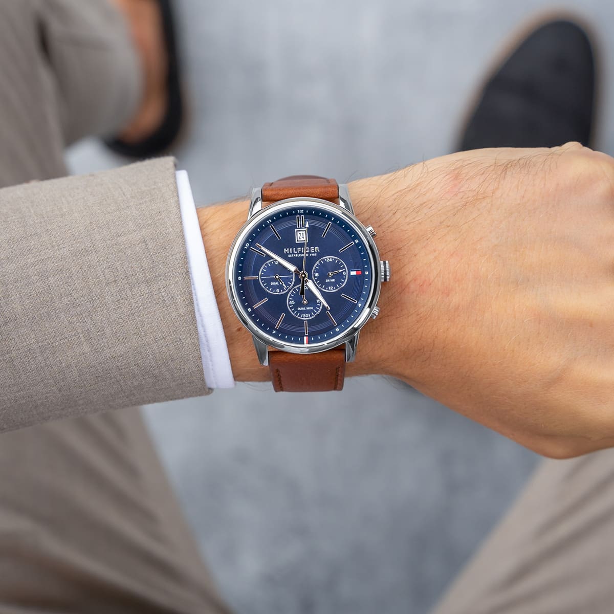  Shop Authentic Tommy Hilfiger Kyle Multifunction Blue Dial Brown Leather Strap Watch for Men - 1791629 - Luxxuri