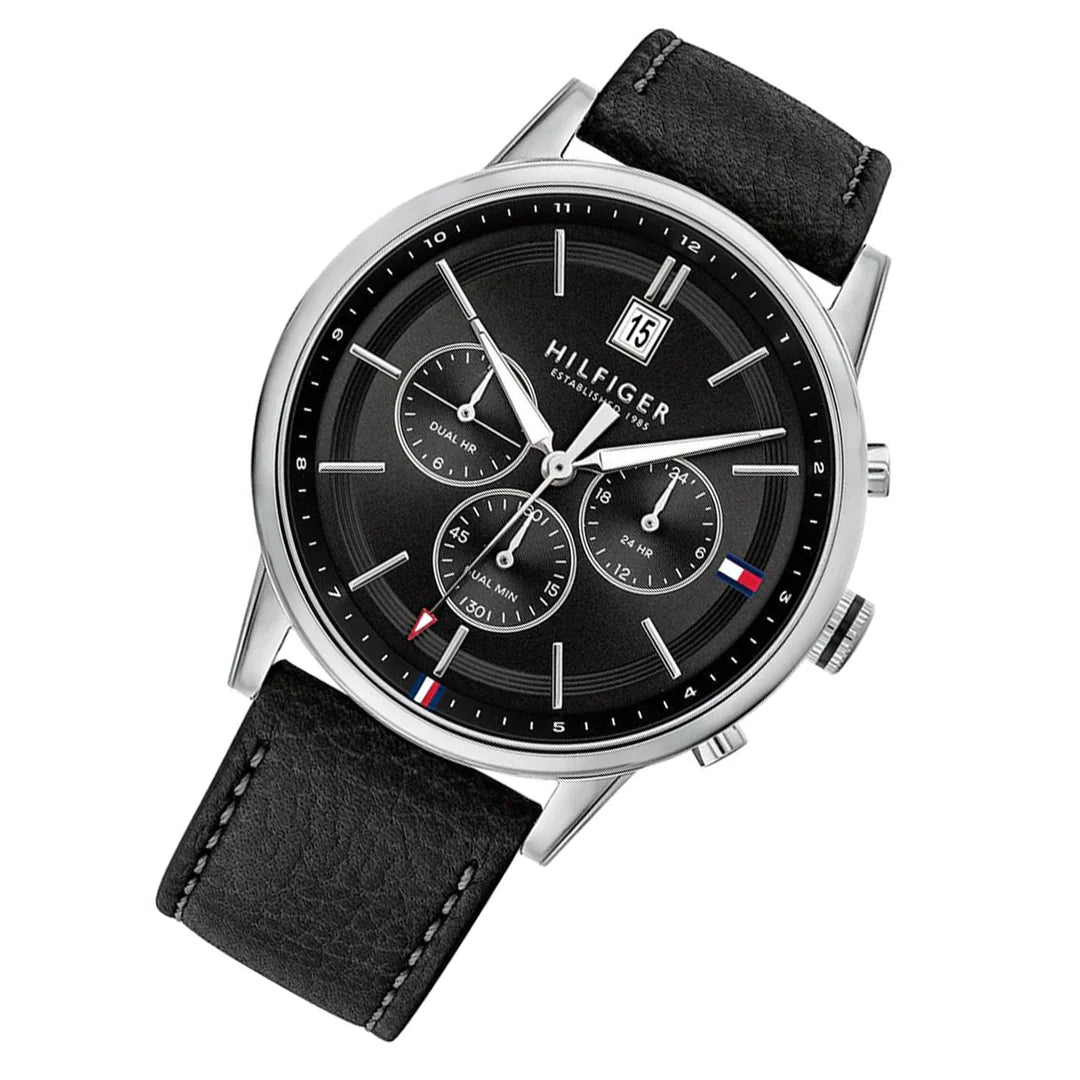  Shop Authentic Tommy Hilfiger Kyle Quartz Black Dial Black Leather Strap Watch for Men - 1791630 - Luxxuri