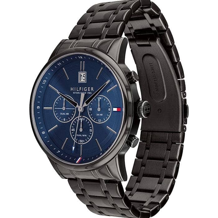  Shop Authentic Tommy Hilfiger Kyle Quartz Blue Dial Black Steel Strap Watch for Men - 1791633 - Luxxuri
