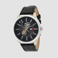  Shop Authentic Tommy Hilfiger Spencer Skeleton Black Dial Black Leather Strap Watch for Men - 1791641 - Luxxuri