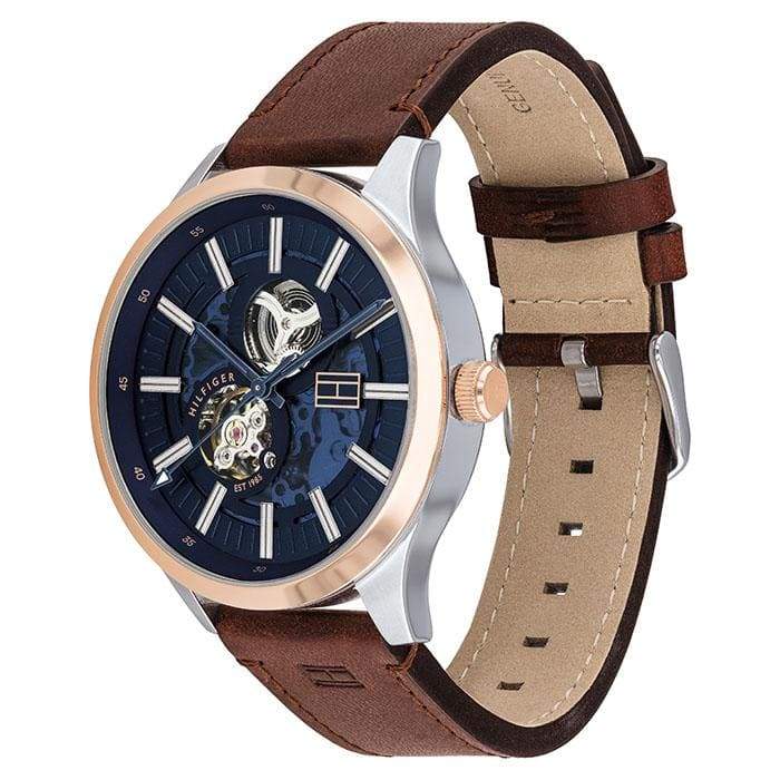  Shop Authentic Tommy Hilfiger Spencer Blue Dial Brown Leather Strap Watch for Men - 1791642 - Luxxuri