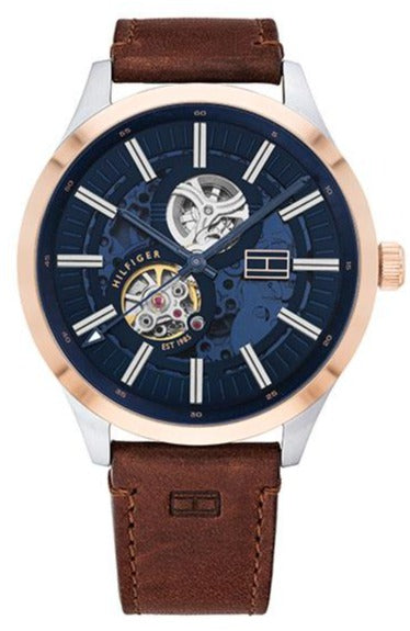  Shop Authentic Tommy Hilfiger Spencer Blue Dial Brown Leather Strap Watch for Men - 1791642 - Luxxuri