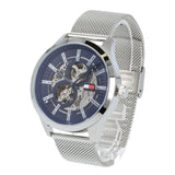  Shop Authentic Tommy Hilfiger Spencer Skeleton Black Dial Silver Mesh Bracelet Watch for Men - 1791643 - Luxxuri