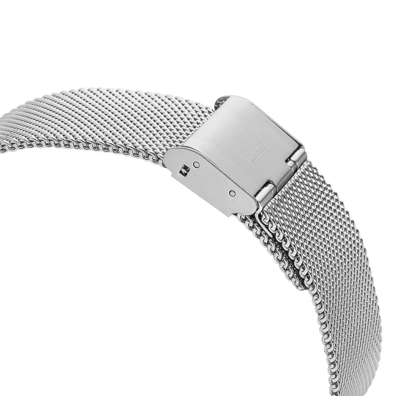 Tommy Hilfiger Spencer Skeleton Black Dial Silver Mesh Bracelet Watch for Men - 1791643