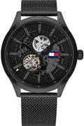  Shop Authentic Tommy Hilfiger Spencer Skeleton Black Dial Black Mesh Bracelet Watch for Men - 1791644 - Luxxuri