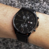  Shop Authentic Tommy Hilfiger West Chronograph Black Dial Black Leather Strap Watch For Men - 1791711 - Luxxuri