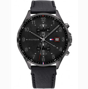  Shop Authentic Tommy Hilfiger West Chronograph Black Dial Black Leather Strap Watch For Men - 1791711 - Luxxuri