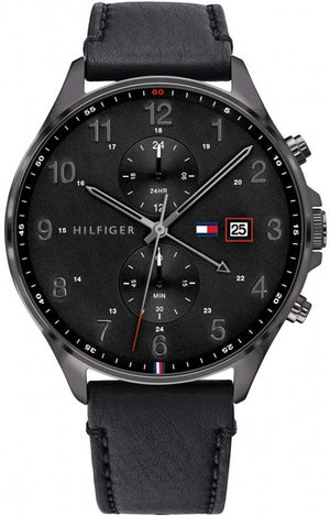  Shop Authentic Tommy Hilfiger West Chronograph Black Dial Black Leather Strap Watch For Men - 1791711 - Luxxuri