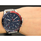  Shop Authentic Tommy Hilfiger Bank Chronograph Blue Dial Silver Steel Strap Watch for Men - 1791718 - Luxxuri