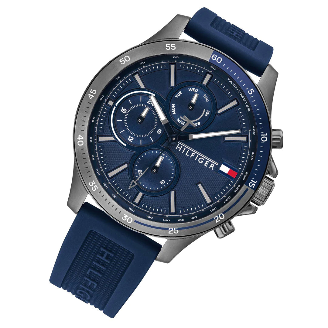  Shop Authentic Tommy Hilfiger Bank Blue Dial Blue Rubber Strap Watch for Men - 1791721 - Luxxuri