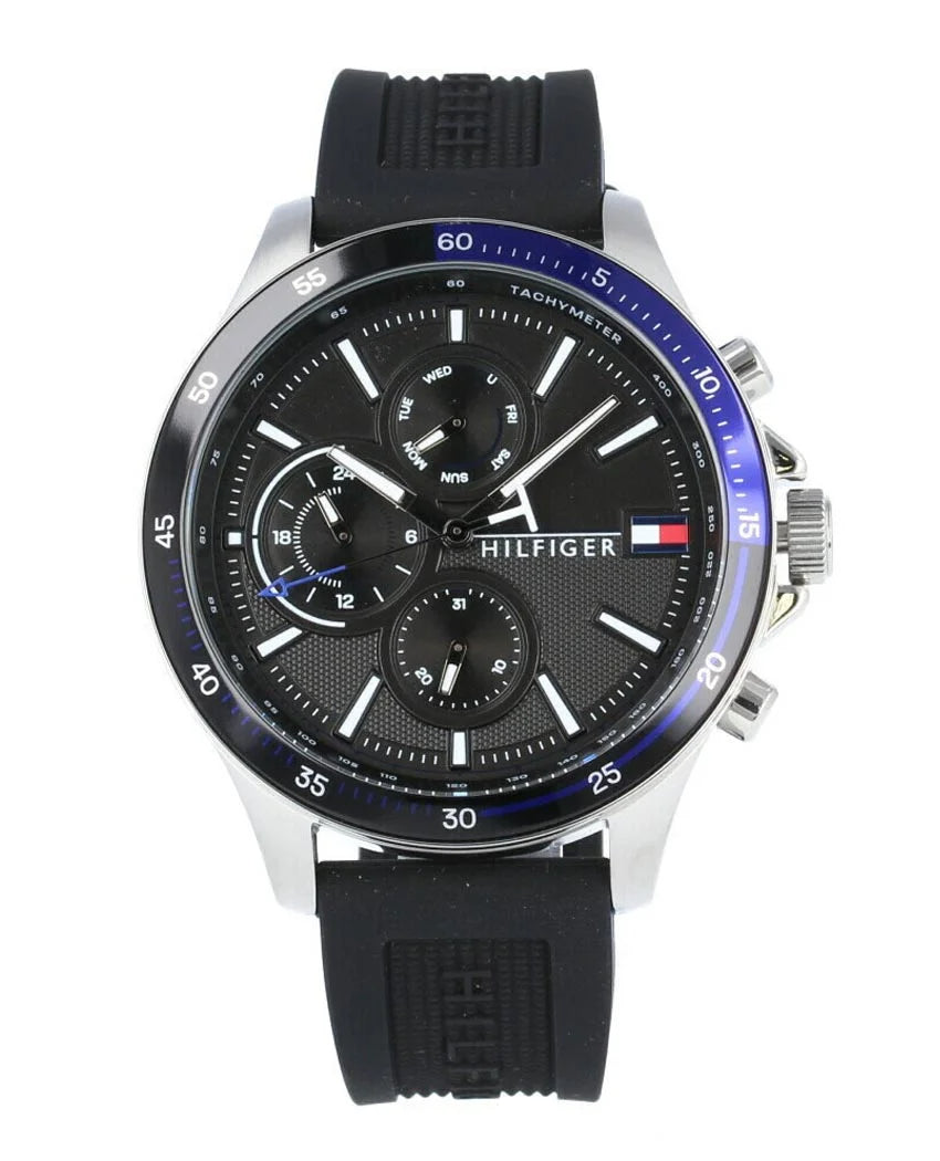 Tommy Hilfiger Bank Quartz Black Dial Black Rubber Strap Watch for Men - 1791724