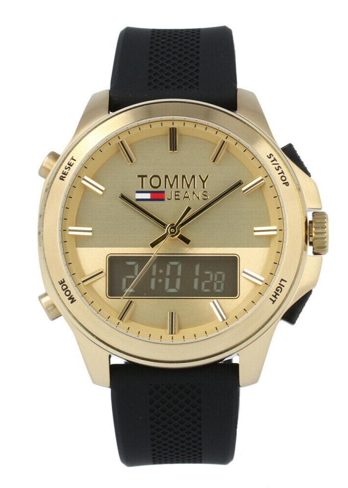  Shop Authentic Tommy Hilfiger Jeans Digital Analog Gold Dial Black Rubber Strap Watch For Women  - 1791762 - Luxxuri
