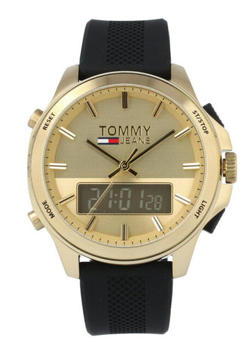  Shop Authentic Tommy Hilfiger Jeans Digital Analog Gold Dial Black Rubber Strap Watch For Women  - 1791762 - Luxxuri