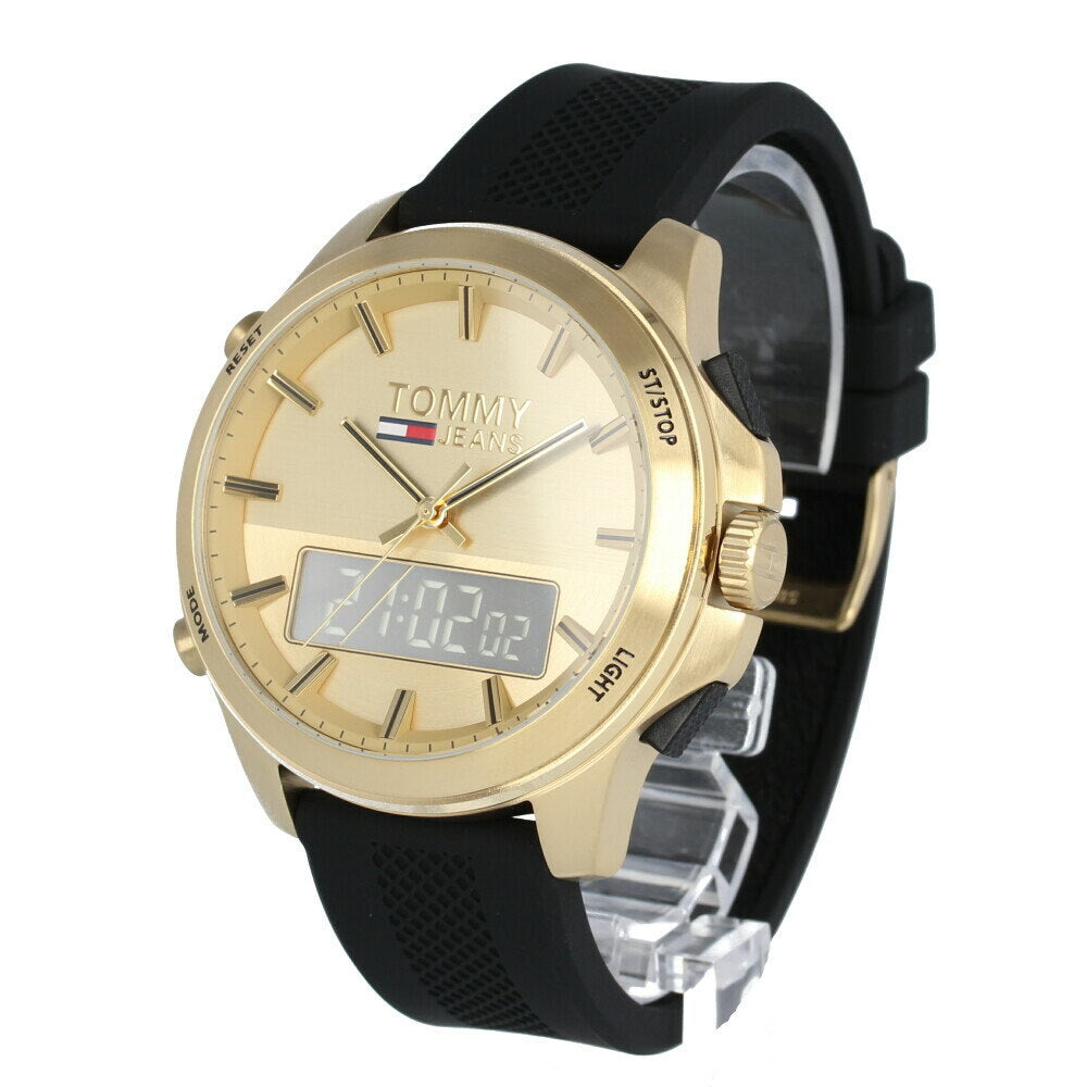  Shop Authentic Tommy Hilfiger Jeans Digital Analog Gold Dial Black Rubber Strap Watch For Women  - 1791762 - Luxxuri