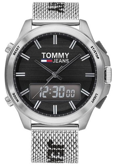  Shop Authentic Tommy Hilfiger Digital Black Dial Silver Mesh Bracelet Watch For Men - 1791765 - Luxxuri