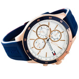  Shop Authentic Tommy Hilfiger Bank Multifunction Quartz White Dial Blue Rubber Strap Watch for Men - 1791778 - Luxxuri