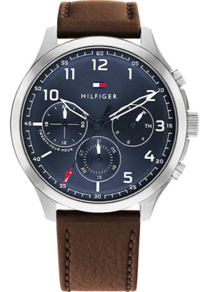  Shop Authentic Tommy Hilfiger Asher Chrongraph Blue Dial Brown Leather Strap Watch For Men - 1791855 - Luxxuri