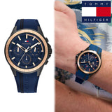  Shop Authentic Tommy Hilfiger Aiden Chronograph Blue Dial Blue Silicone Strap Watch For Men - 1791860 - Luxxuri