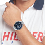  Shop Authentic Tommy Hilfiger Luca Chronograph Blue Dial Silver Steel Strap Watch For Men - 1710492 - Luxxuri