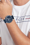  Shop Authentic Tommy Hilfiger Clark Chronograph Blue Dial Black Leather Strap Watch For Men - 1792083 - Luxxuri
