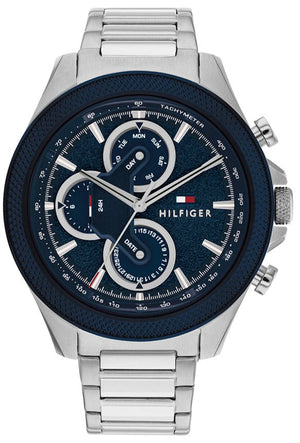  Shop Authentic Tommy Hilfiger Clark Chronograph Blue Dial Silver Steel Strap Watch For Men - 1792080 - Luxxuri