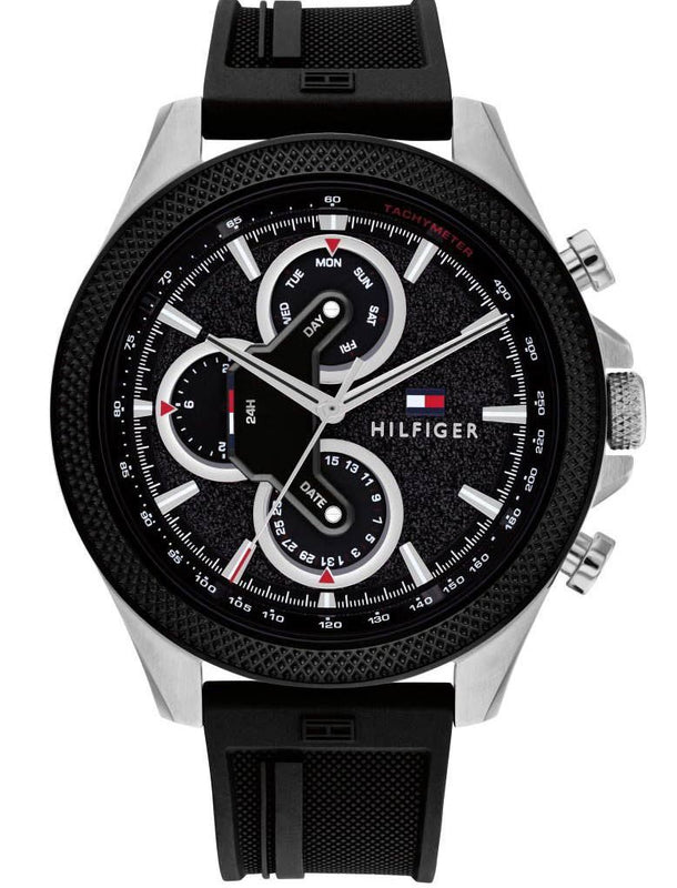  Shop Authentic Tommy Hilfiger Clark Chronograph Black Dial Black Rubber Strap Watch For Men - 1792082 - Luxxuri