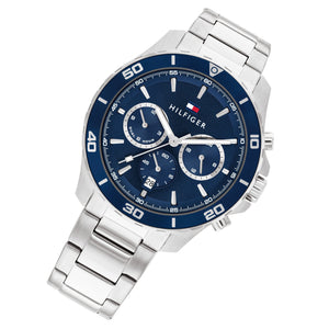  Shop Authentic Tommy Hilfiger Jordan Chronograph Blue Dial Silver Steel Strap Watch For Men - 1792094 - Luxxuri