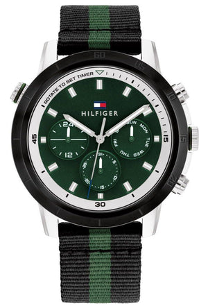  Shop Authentic Tommy Hilfiger Troy Chronograph Green Dial Two Tone Nylon Strap Watch For Men - 1792107 - Luxxuri