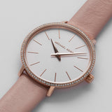 Shop Authentic Michael Kors Pyper Analog White Dial Pink Leather Strap Watch For Women - MK2803 - Luxxuri