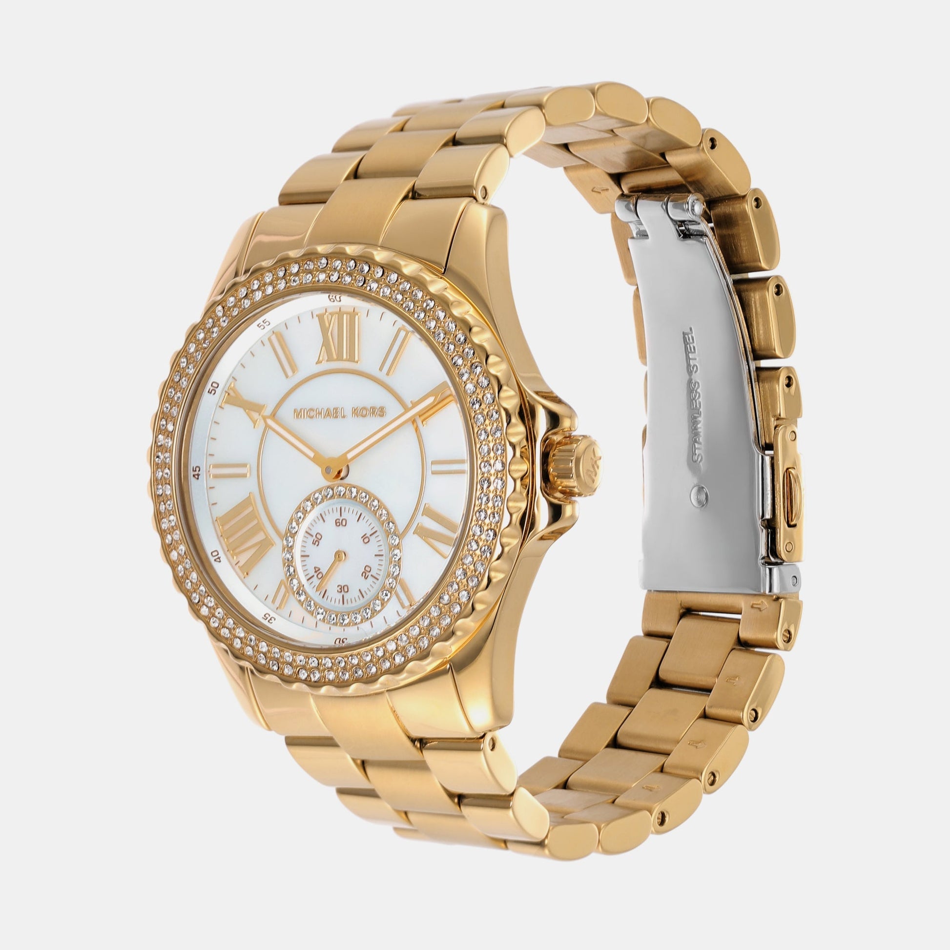  Shop Authentic Michael Kors Everest Three Hand Mother of Pearl White Dial Gold Steel Strap Watch For Women - MK7401 - Luxxuri