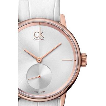  Shop Authentic Calvin Klein Accent Silver Dial White Leather Strap Watch for Women - K2Y236K6 - Luxxuri