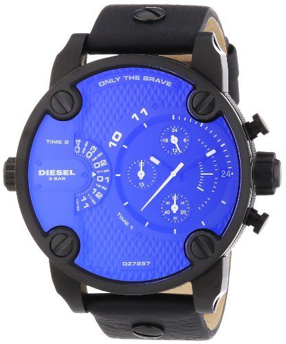  Shop Authentic Diesel Little Daddy Blue Dial Black Leather Strap Watch For Men - DZ7257 - Luxxuri