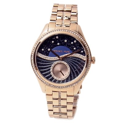 Michael Kors Lauryn Blue Dial Rose Gold Steel Strap Watch for Women - MK3723