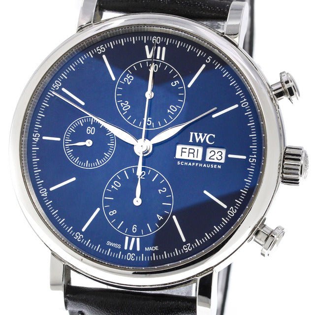  Shop Authentic IWC Portofino Chronograph Blue Dial Black Leather Strap Watch for Men - IW391023 - Luxxuri
