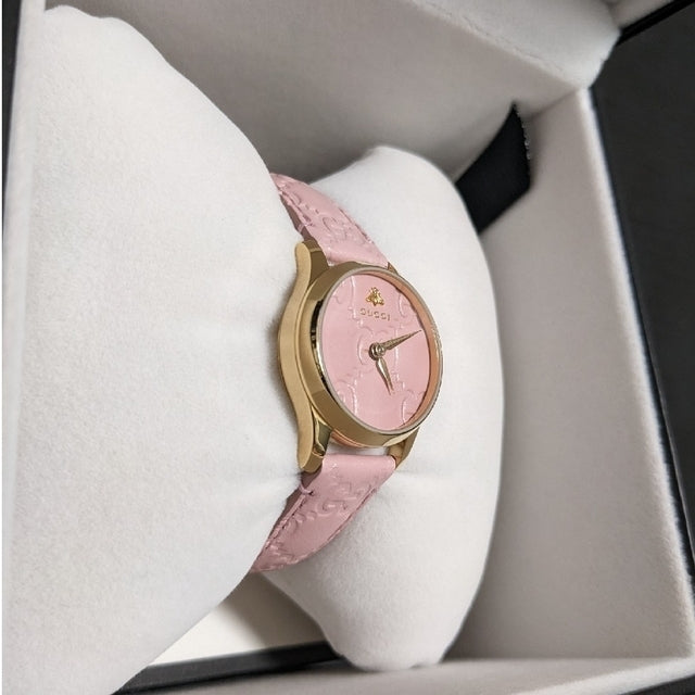  Shop Authentic Gucci G Timeless Quartz Pink Dial Pink Leather Strap Watch For Women - YA1265005 - Luxxuri