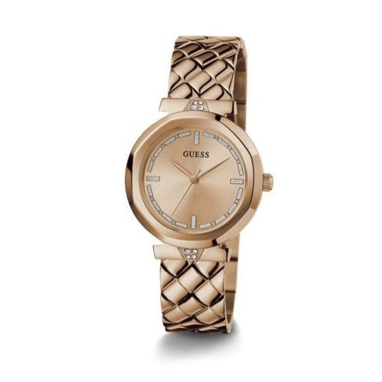  Shop Authentic Guess Rumour Quartz Rose Gold Dial Rose Gold Steel Strap Watch For Women - GW0613L3 - Luxxuri