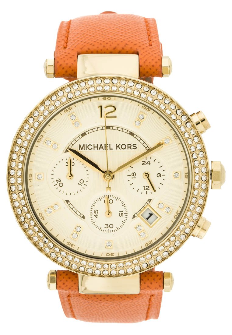 Michael Kors Parker Champagne Dial Orange Leather Strap Watch for Women - MK2279