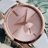  Shop Authentic Michael Kors Portia Rose Gold Dial White Leather Strap Watch For Women - MK2660 - Luxxuri