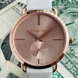  Shop Authentic Michael Kors Portia Rose Gold Dial White Leather Strap Watch For Women - MK2660 - Luxxuri