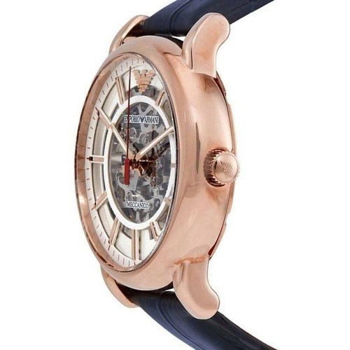  Shop Authentic Emporio Armani Meccanico Silver Dial Blue Leather Strap Watch For Men - AR60009 - Luxxuri