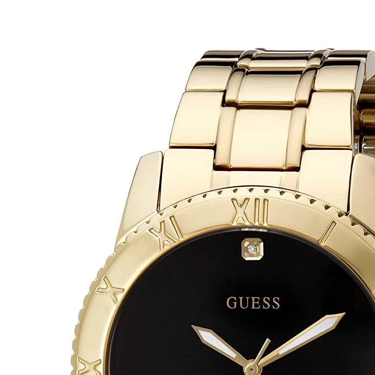  Shop Authentic Guess Classic Diamonds Black Dial Gold Steel Strap Watch for Men - W0416G2 - Luxxuri