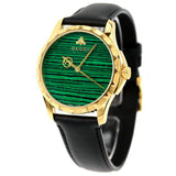  Shop Authentic Gucci Le Marche Des Merveilles Quartz Green Dial Black Leather Strap Watch For Women - YA126463 - Luxxuri