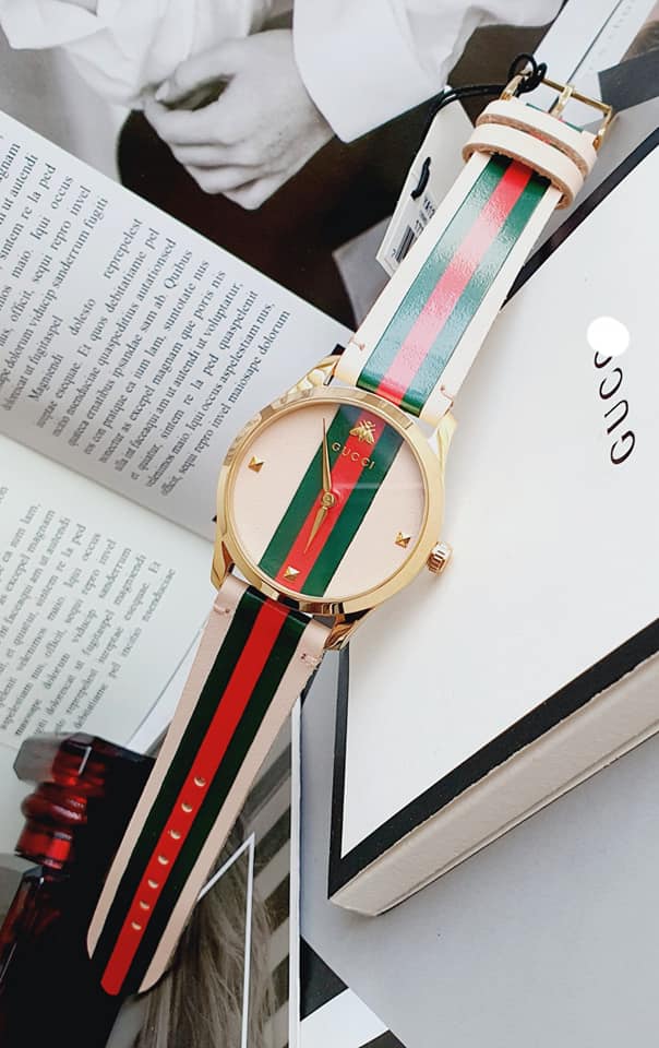  Shop Authentic Gucci G Timeless Quartz Pink Dial Three Tone Leather Strap Watch For Women - YA1264118 - Luxxuri