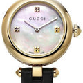  Shop Authentic Gucci Diamantissima Mother of Pearl Dial Black Leather Strap Watch For Women - YA141505 - Luxxuri