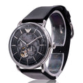 Shop Authentic Emporio Armani Meccanico Skeleton Black Dial Black Leather Strap Watch For Men - AR60026 - Luxxuri
