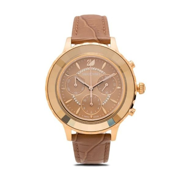  Shop Authentic Swarovski Octea Lux Chrono Brown Gold Dial Brown Leather Strap Watch for Women - 5632260 - Luxxuri